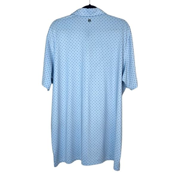 Greyson Men's Performance Polo Shirt Blue w/Green Mini Wolf Head Print Sz XL - Picture 8 of 9